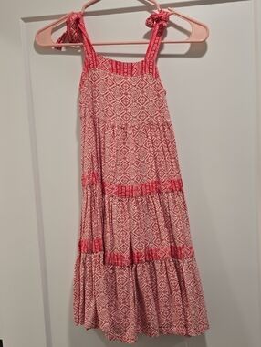 Girls' Pink Geo-Print Tie-Shoulder Sundress
